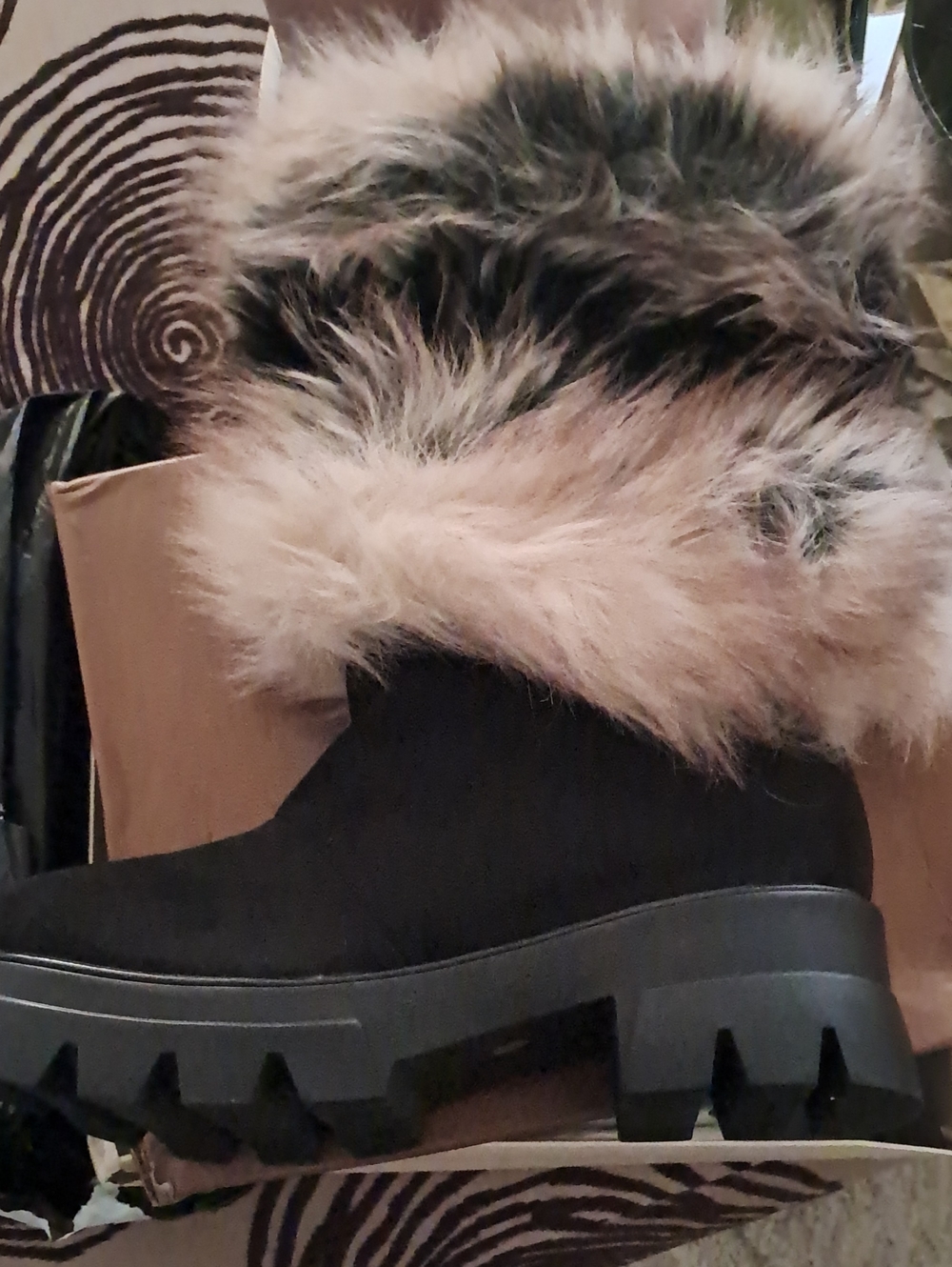 Women’s Black Fur-Trim Ankle Boot